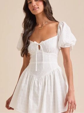 Altar'd State White Eyelet Puff Sleeve Mini Dress/ New never worn no Tag